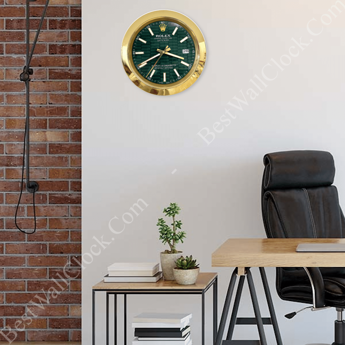DATEJUST – GOLD – GREEN – 3 DELUXE METAL WALL CLOCK 35 CM