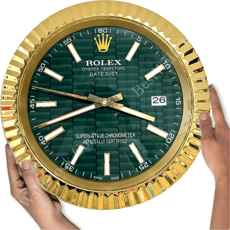 DATEJUST – ROSE GOLD – GREEN – 3 DELUXE METAL WALL CLOCK 35 CM