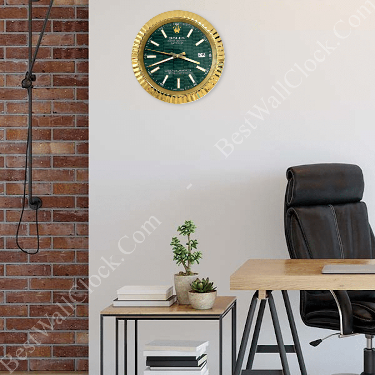DATEJUST – ROSE GOLD – GREEN – 3 DELUXE METAL WALL CLOCK 35 CM