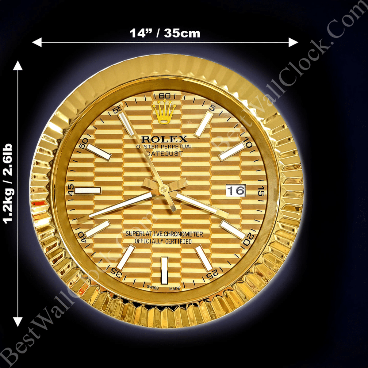 DATEJUST – ROSE GOLD – GOLD EDITION 35 CM DELUXE METAL WALL CLOCK