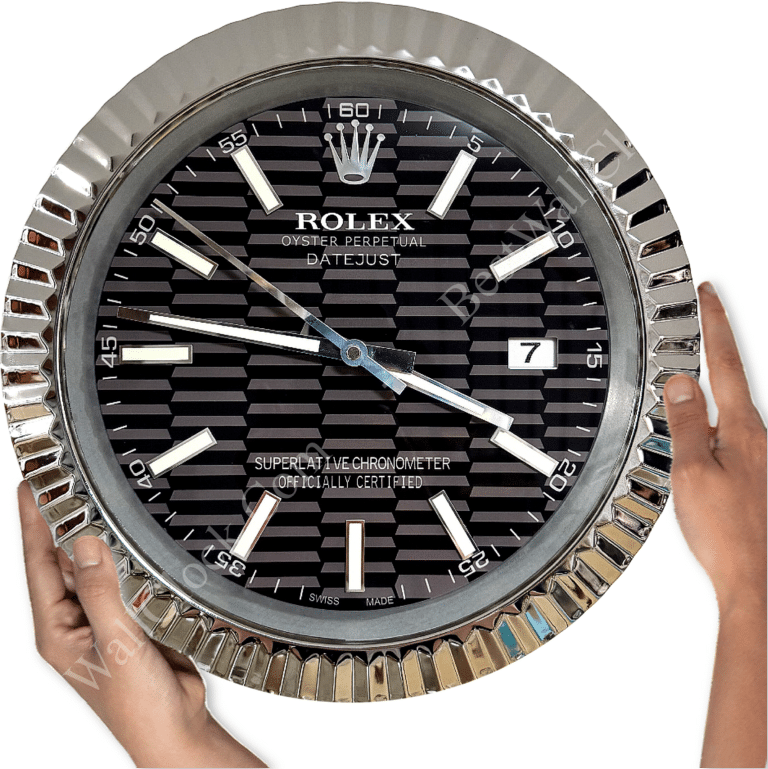 DATEJUST – ROSE SILVER – BLACK – 2 EDITION 35 CM DELUXE METAL WALL CLOCK