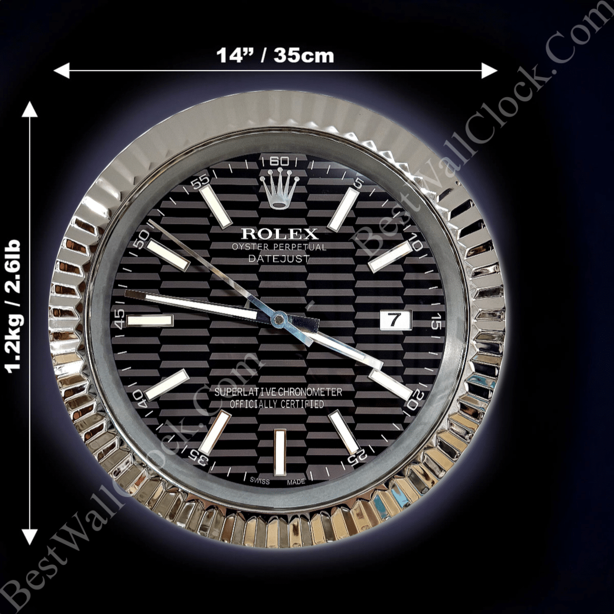 DATEJUST – ROSE SILVER – BLACK – 2 EDITION 35 CM DELUXE METAL WALL CLOCK