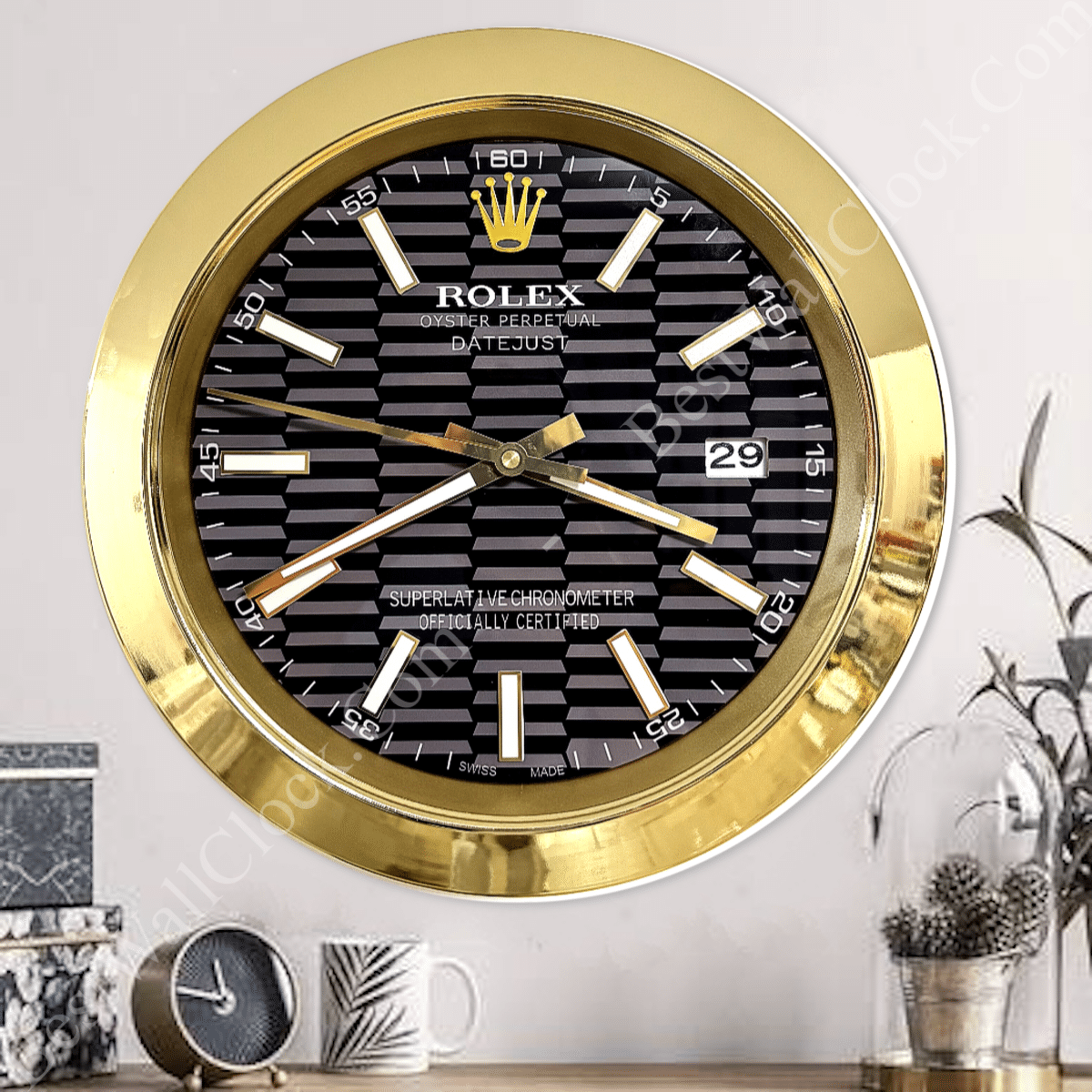 DATEJUST – GOLD-BLACK – 3 DELUXE METAL WALL CLOCK 35 CM