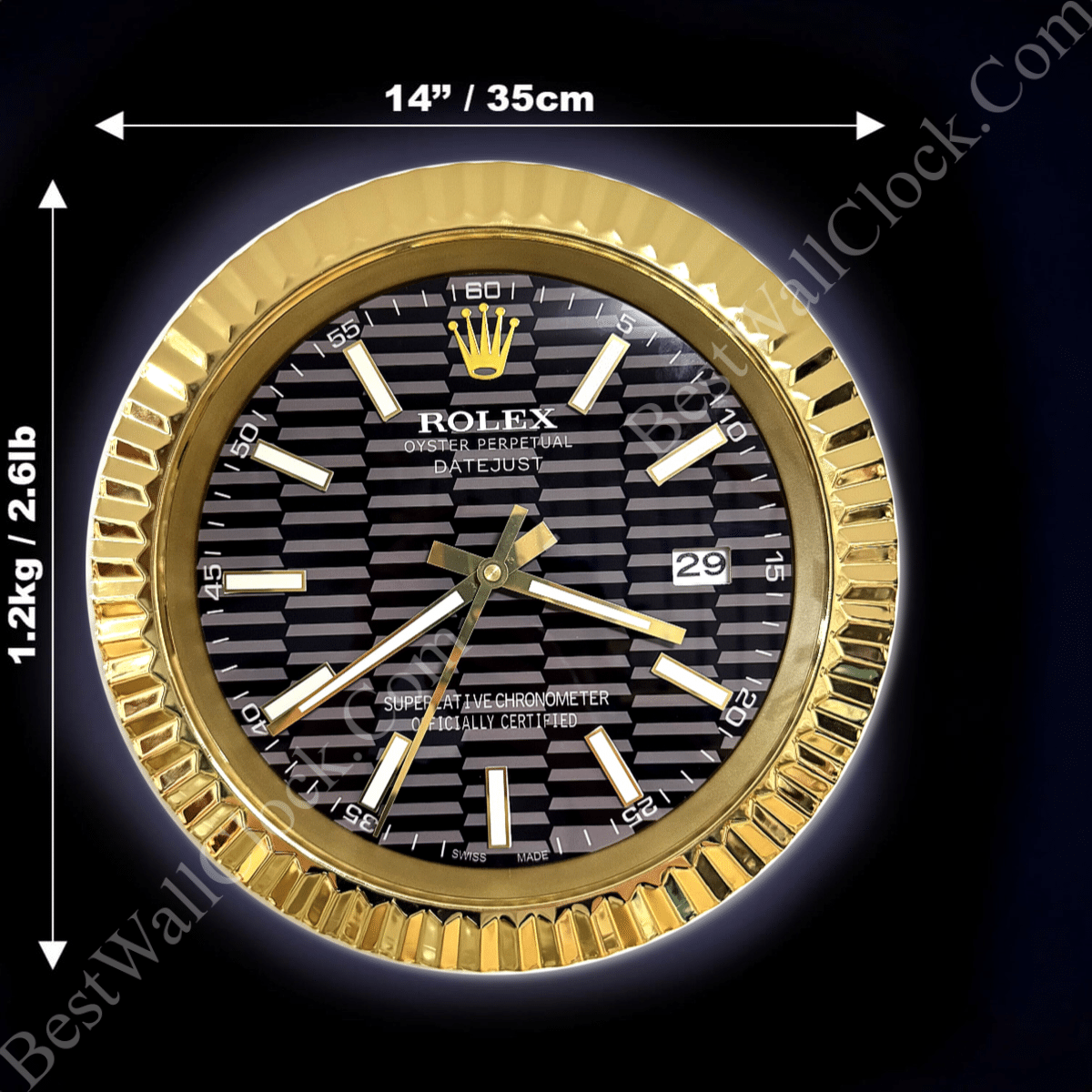 DATEJUST – ROSE GOLD- BLACK – 3 DELUXE METAL WALL CLOCK 35 CM