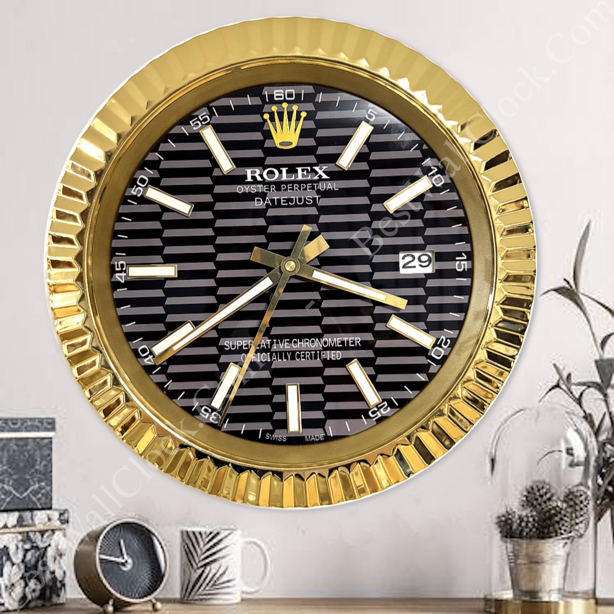 DATEJUST – ROSE GOLD- BLACK – 3 DELUXE METAL WALL CLOCK 35 CM