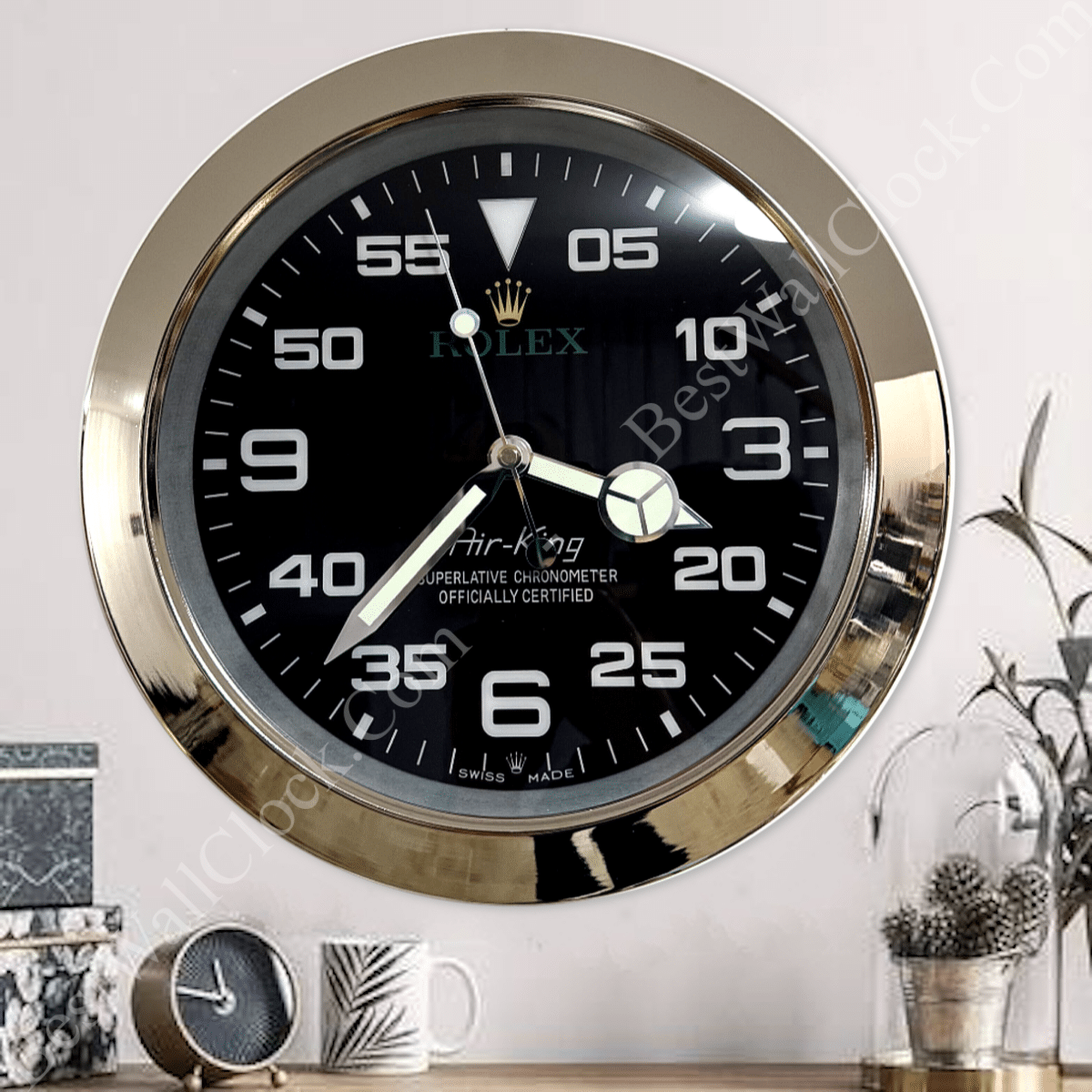 AIRKING – SILVER – BLACK EDITION 35 CM DELUXE METAL WALL CLOCK