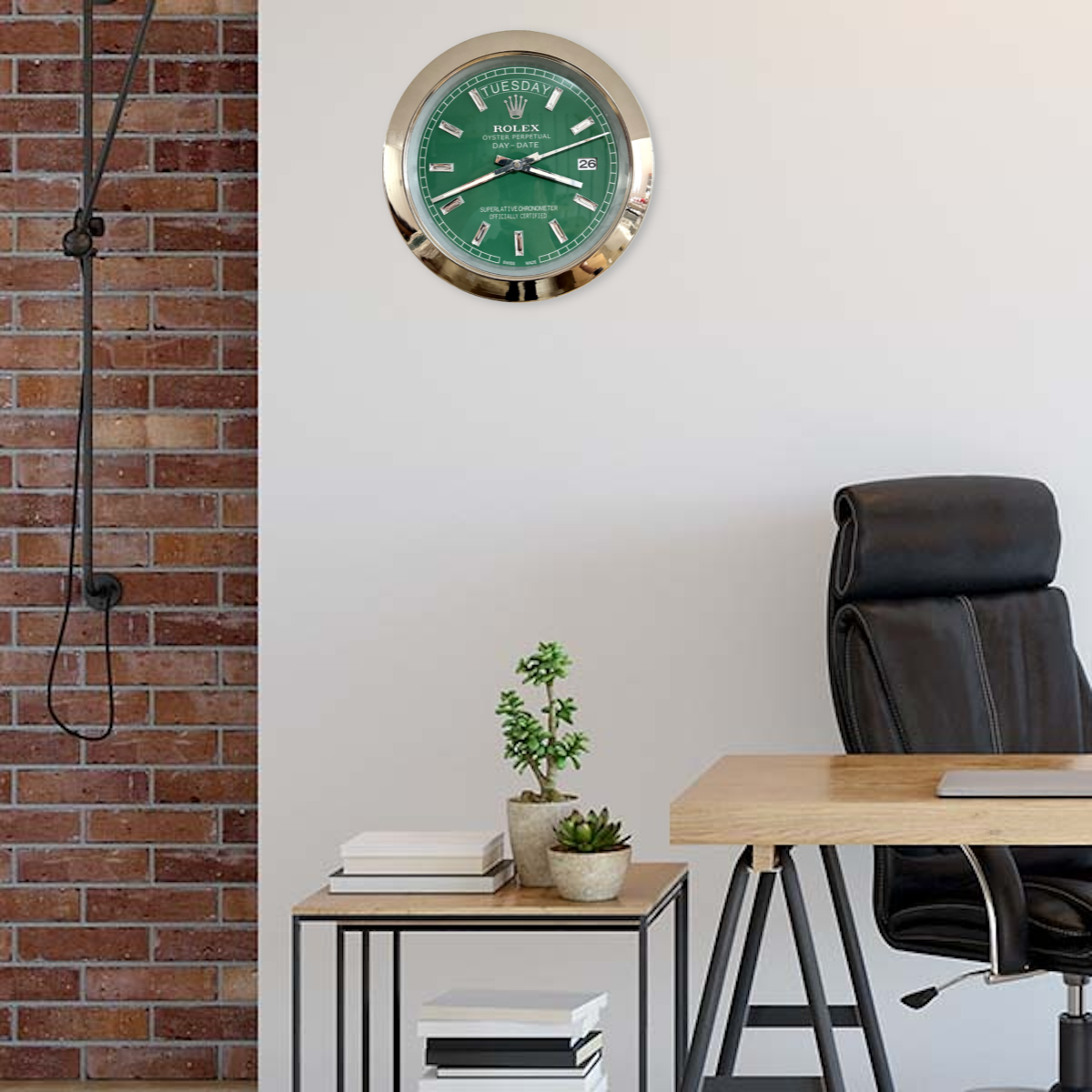DAY DATE – SILVER – GREEN EDITION 35 CM DELUXE METAL WALL CLOCK