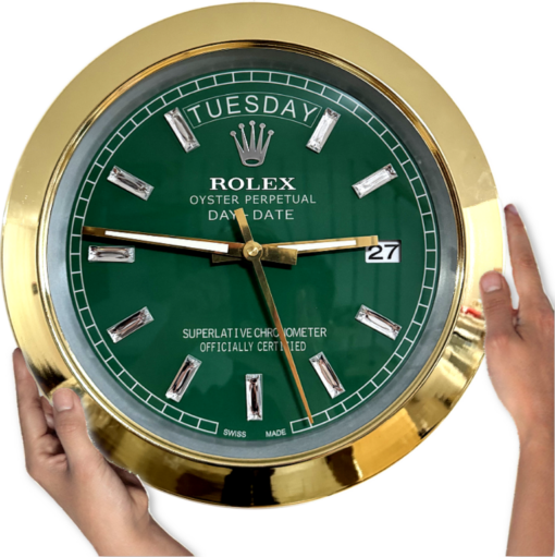 DAY DATE – GOLD – GREEN EDITION 35 CM DELUXE METAL WALL CLOCK