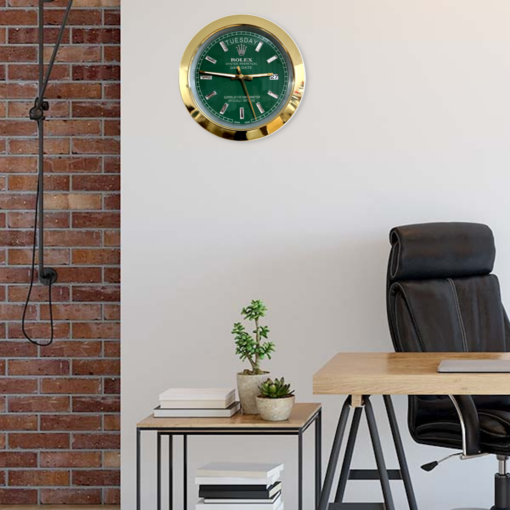 DAY DATE – GOLD – GREEN EDITION 35 CM DELUXE METAL WALL CLOCK