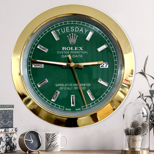 DAY DATE – GOLD – GREEN EDITION 35 CM DELUXE METAL WALL CLOCK