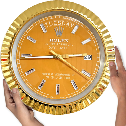 DAY DATE – ROSE GOLD – YELLOW EDITION 35 CM DELUXE METAL WALL CLOCK
