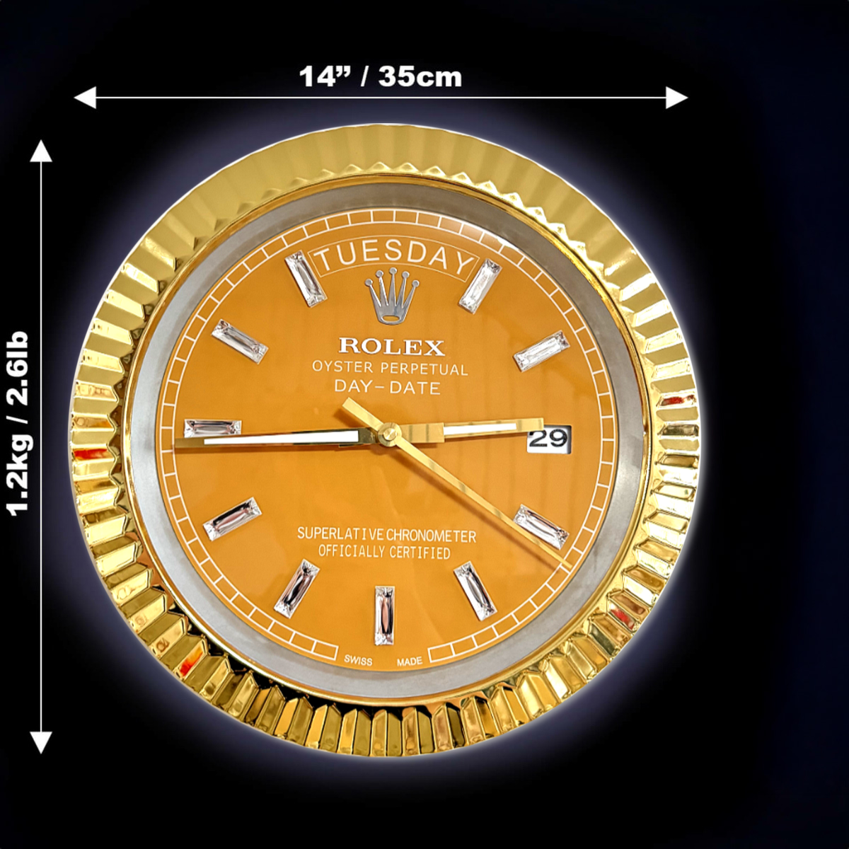 DAY DATE – ROSE GOLD – YELLOW EDITION 35 CM DELUXE METAL WALL CLOCK