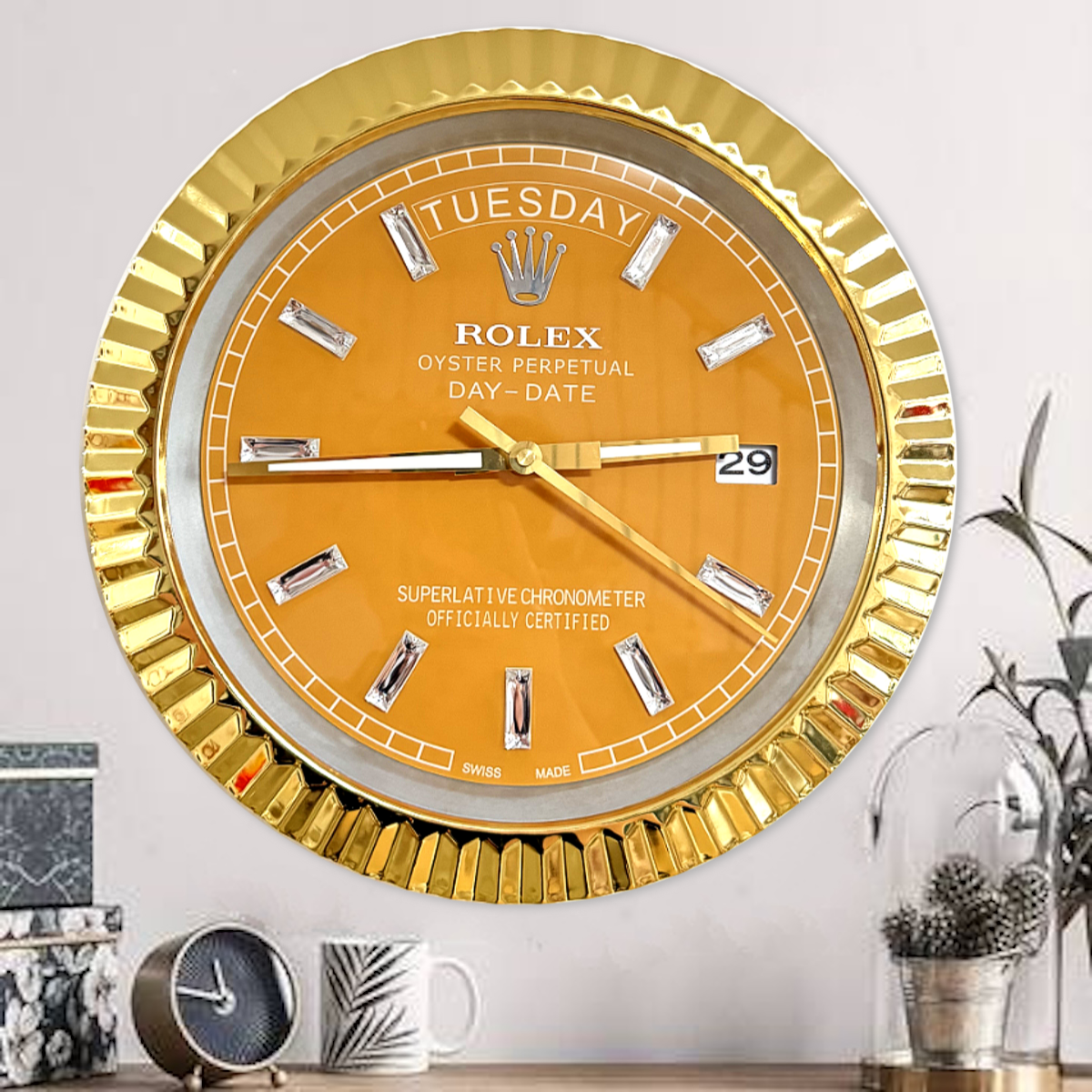 DAY DATE – ROSE GOLD – YELLOW EDITION 35 CM DELUXE METAL WALL CLOCK