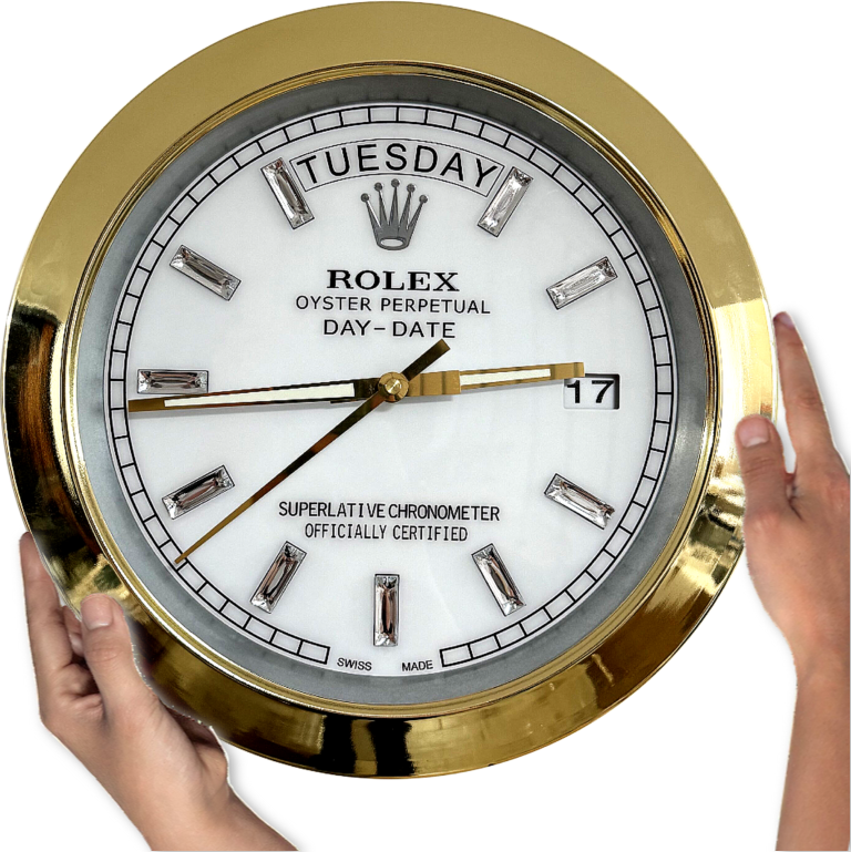DAY DATE – GOLD – WHITE EDITION 35 CM DELUXE METAL WALL CLOCK