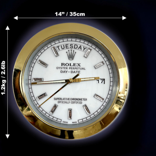 DAY DATE – GOLD – WHITE EDITION 35 CM DELUXE METAL WALL CLOCK