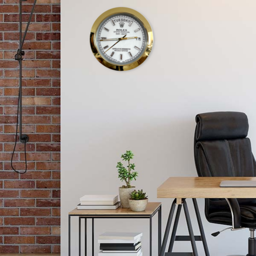 DAY DATE – GOLD – WHITE EDITION 35 CM DELUXE METAL WALL CLOCK