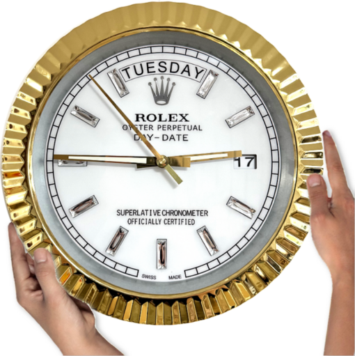 DAY DATE – ROSE GOLD – WHITE 35 CM DELUXE METAL WALL CLOCK