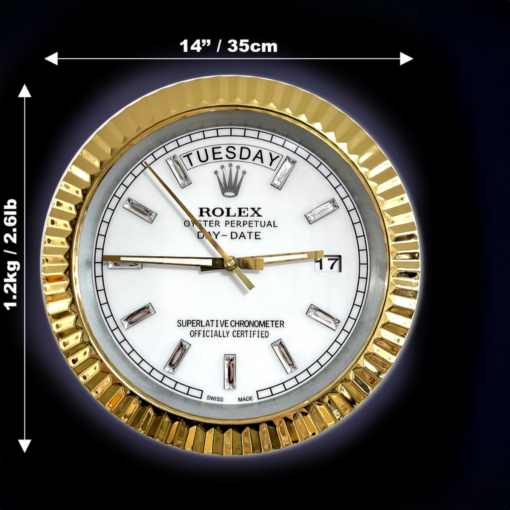 DAY DATE – ROSE GOLD – WHITE 35 CM DELUXE METAL WALL CLOCK
