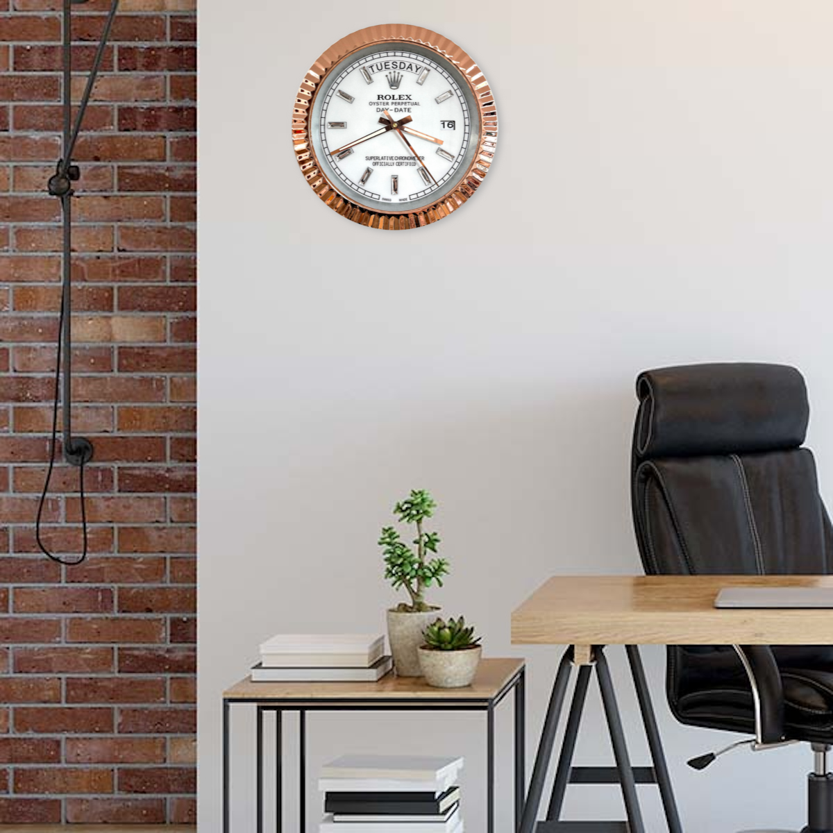 DAY DATE – ROSE GOLD CHROME – WHITE 35 CM DELUXE METAL WALL CLOCK