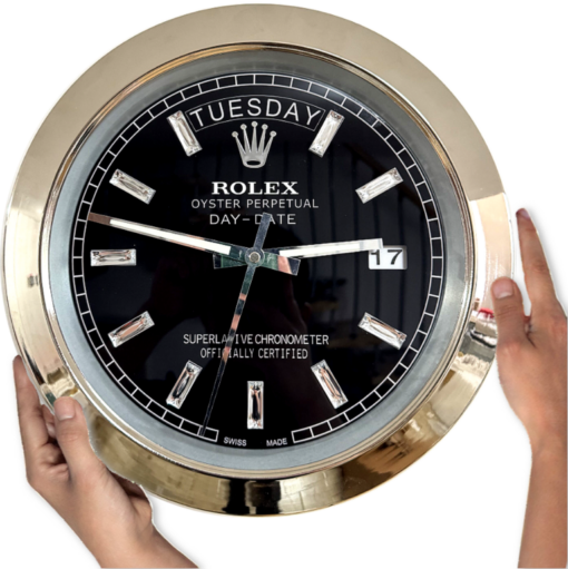 DAY DATE – SILVER – BLACK EDITION 35 CM DELUXE METAL WALL CLOCK