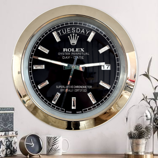 DAY DATE – SILVER – BLACK EDITION 35 CM DELUXE METAL WALL CLOCK