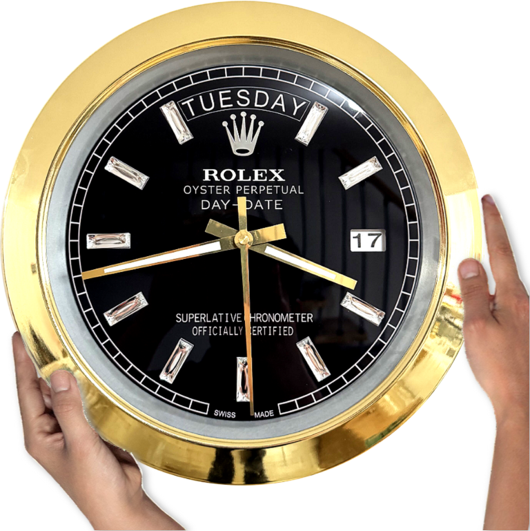 DAY DATE – GOLD – BLACK EDITION 35 CM DELUXE METAL WALL CLOCK