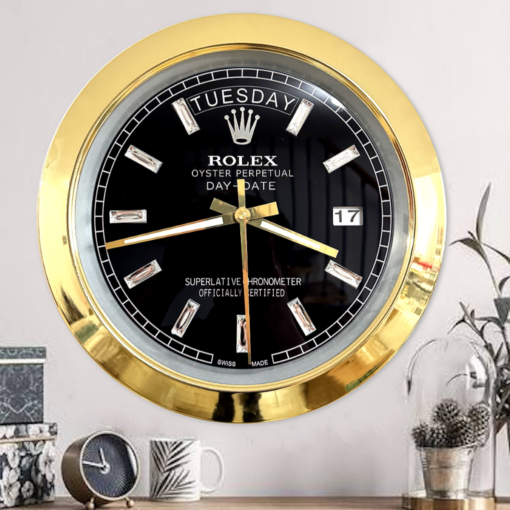DAY DATE – GOLD – BLACK EDITION 35 CM DELUXE METAL WALL CLOCK