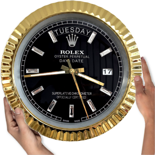 DAY DATE – ROSE GOLD – BLACK EDITION 35 CM DELUXE METAL WALL CLOCK