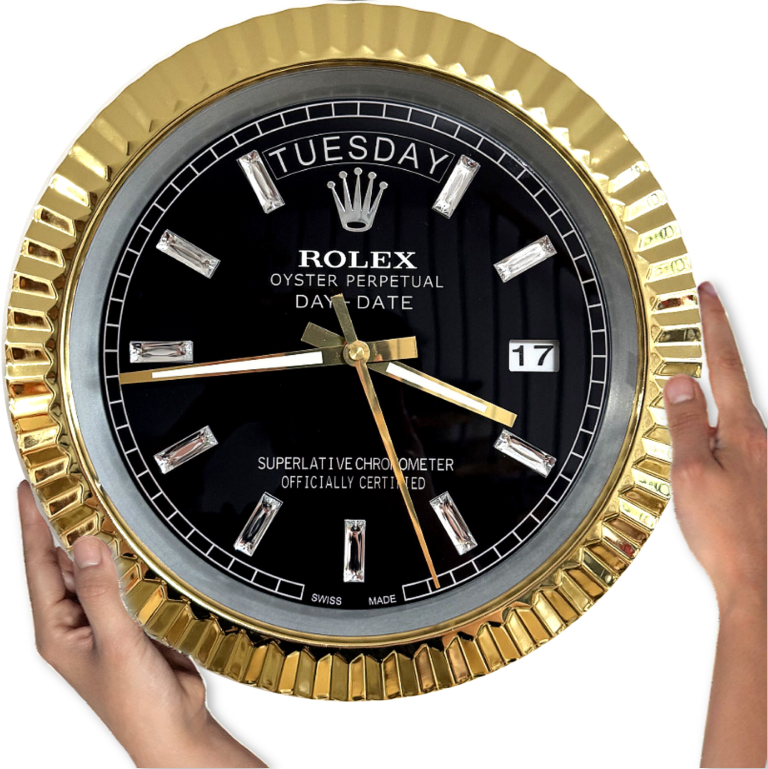 DAY DATE – ROSE GOLD – BLACK EDITION 35 CM DELUXE METAL WALL CLOCK