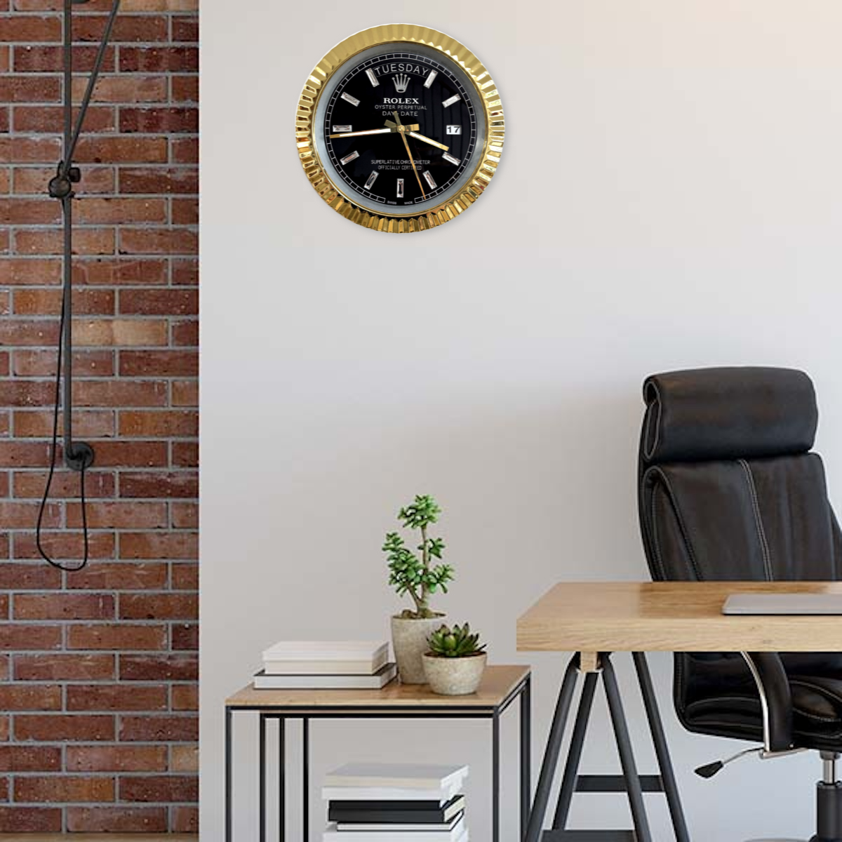 DAY DATE – ROSE GOLD – BLACK EDITION 35 CM DELUXE METAL WALL CLOCK