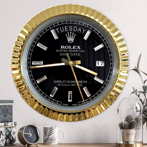 DAY DATE – ROSE GOLD – BLACK EDITION 35 CM DELUXE METAL WALL CLOCK