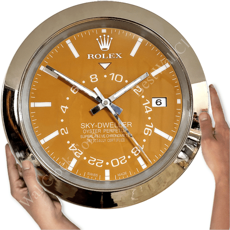 SKY DWELLER – SILVER – YELLOW EDITION 35 CM DELUXE METAL WALL CLOCK