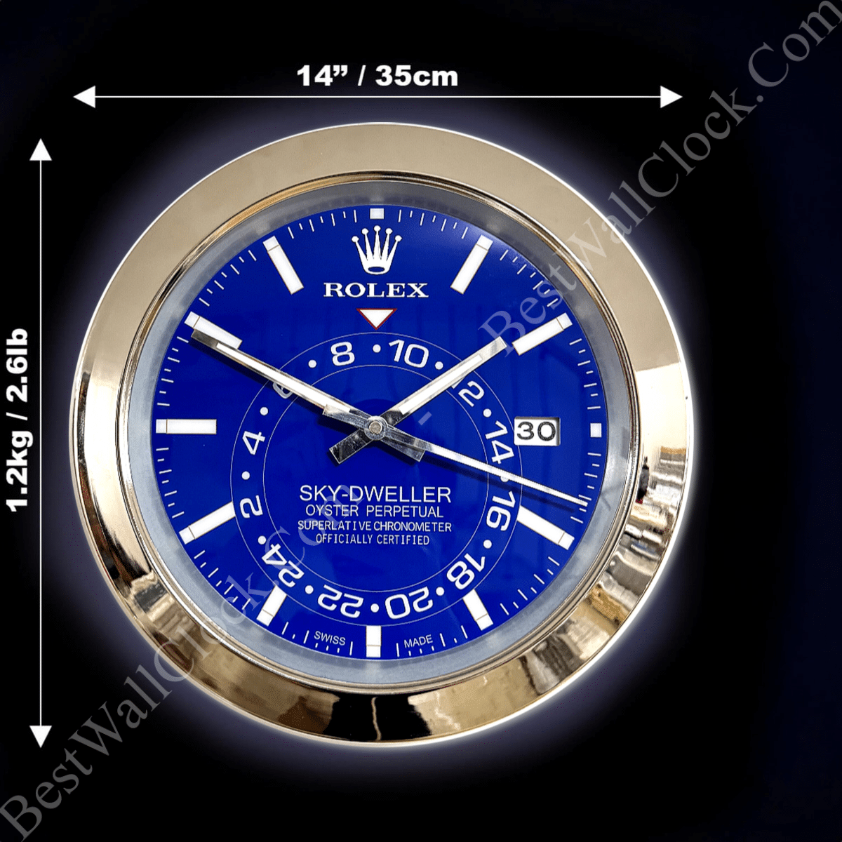 SK THERE! I'M HAPPY TO HELP WITH THAT. HERE'S THE REWRITTEN PRODUCT TITLE BASED ON THE DESCRIPTION, KEEPING ONLY THE BRAND NAME, MODEL NUMBER, AND PRODUCT TYPE IN CONCISE AND CLEAR LANGUAGE:

SKY DWELLER – SILVER – BLUE DELUXE METAL WALL CLOCK