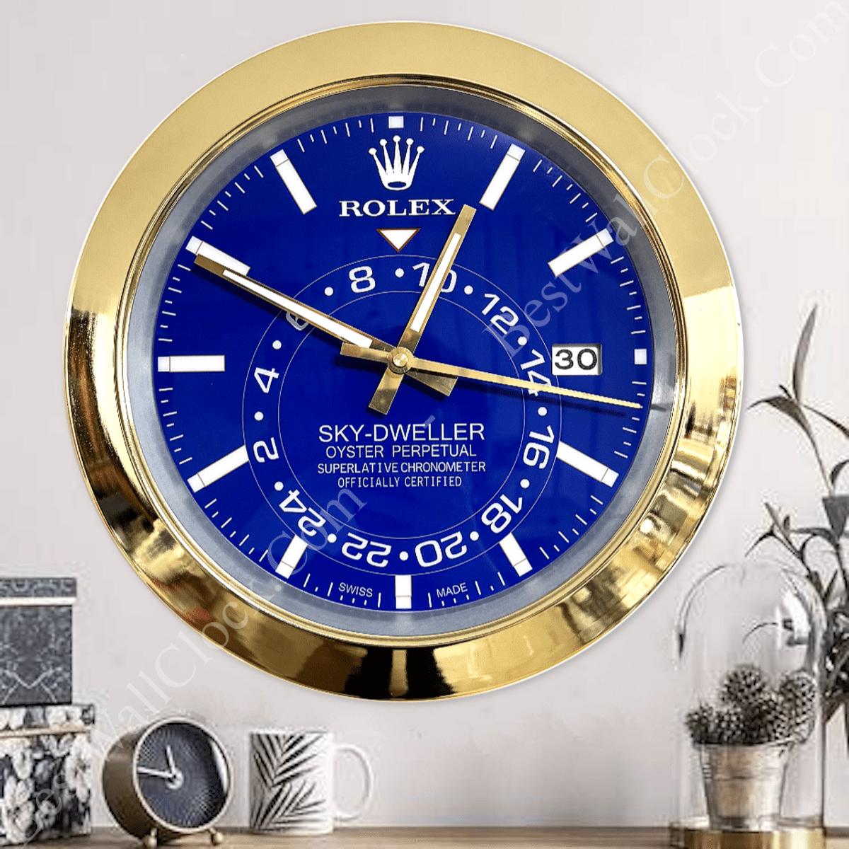 SKY DWELLER – GOLD – BLUE EDITION 35 CM DELUXE METAL WALL CLOCK