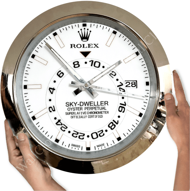 SKY DWELLER – SILVER – WHITE EDITION 35 CM DELUXE METAL WALL CLOCK