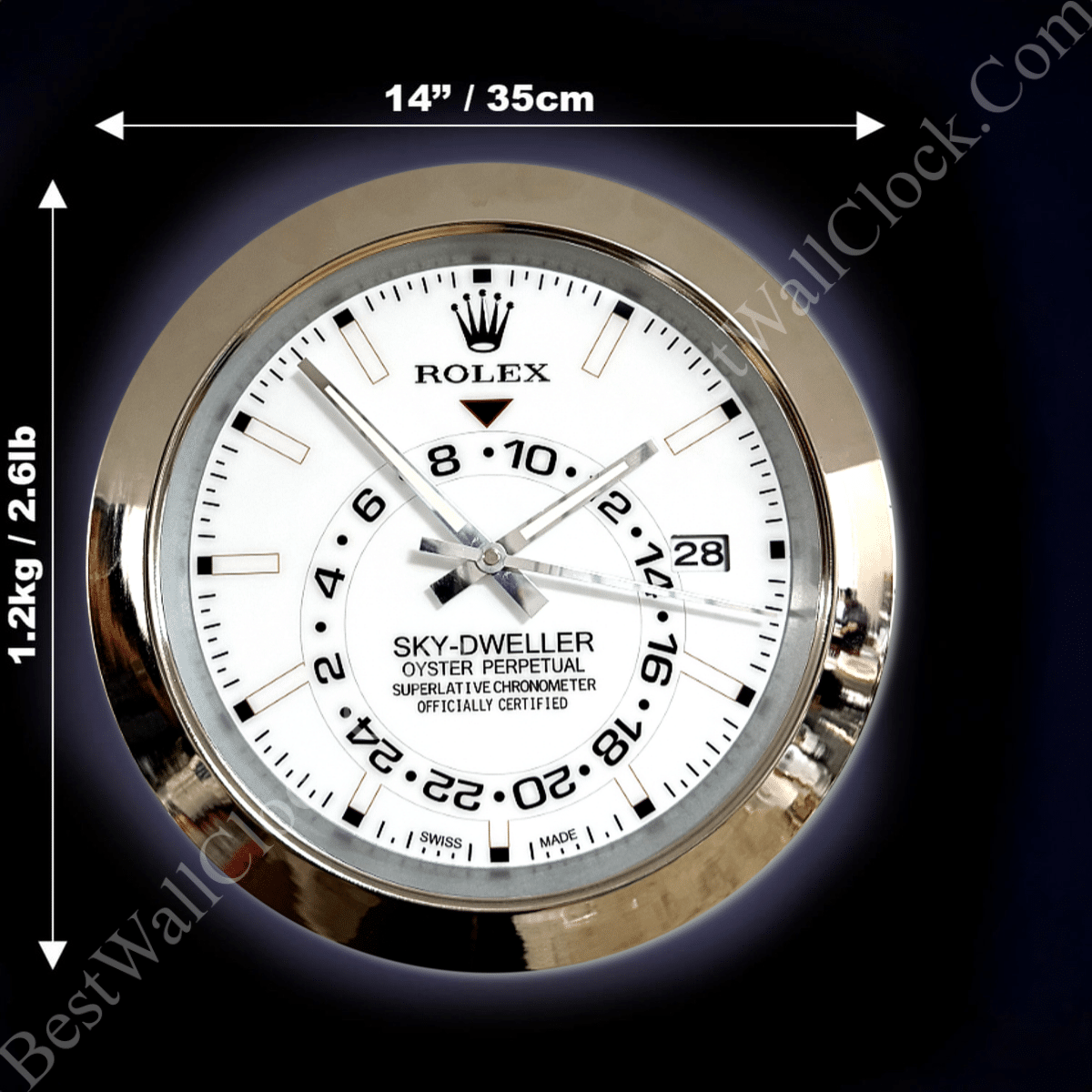 SKY DWELLER – SILVER – WHITE EDITION 35 CM DELUXE METAL WALL CLOCK