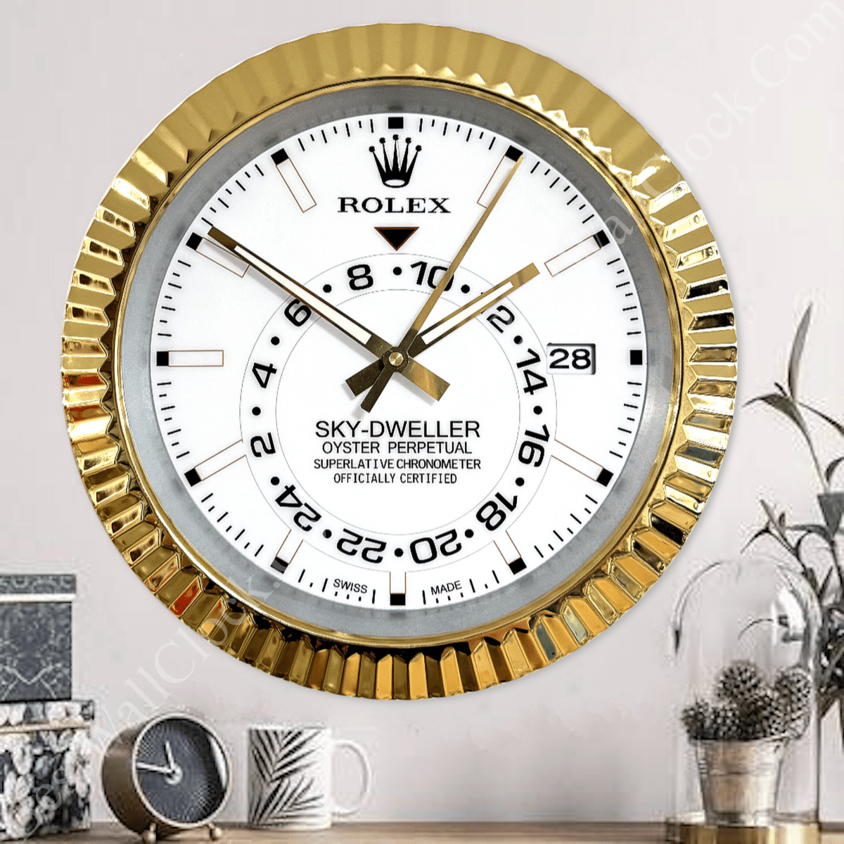 SKY DWELLER – ROSE GOLD – WHITE EDITION 35 CM DELUXE METAL WALL CLOCK