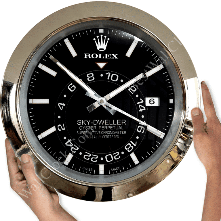 SKY DWELLER – SILVER – BLACK EDITION 35 CM DELUXE METAL WALL CLOCK