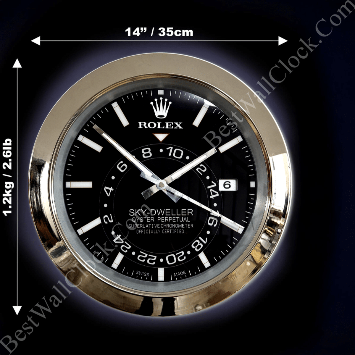 SKY DWELLER – SILVER – BLACK EDITION 35 CM DELUXE METAL WALL CLOCK
