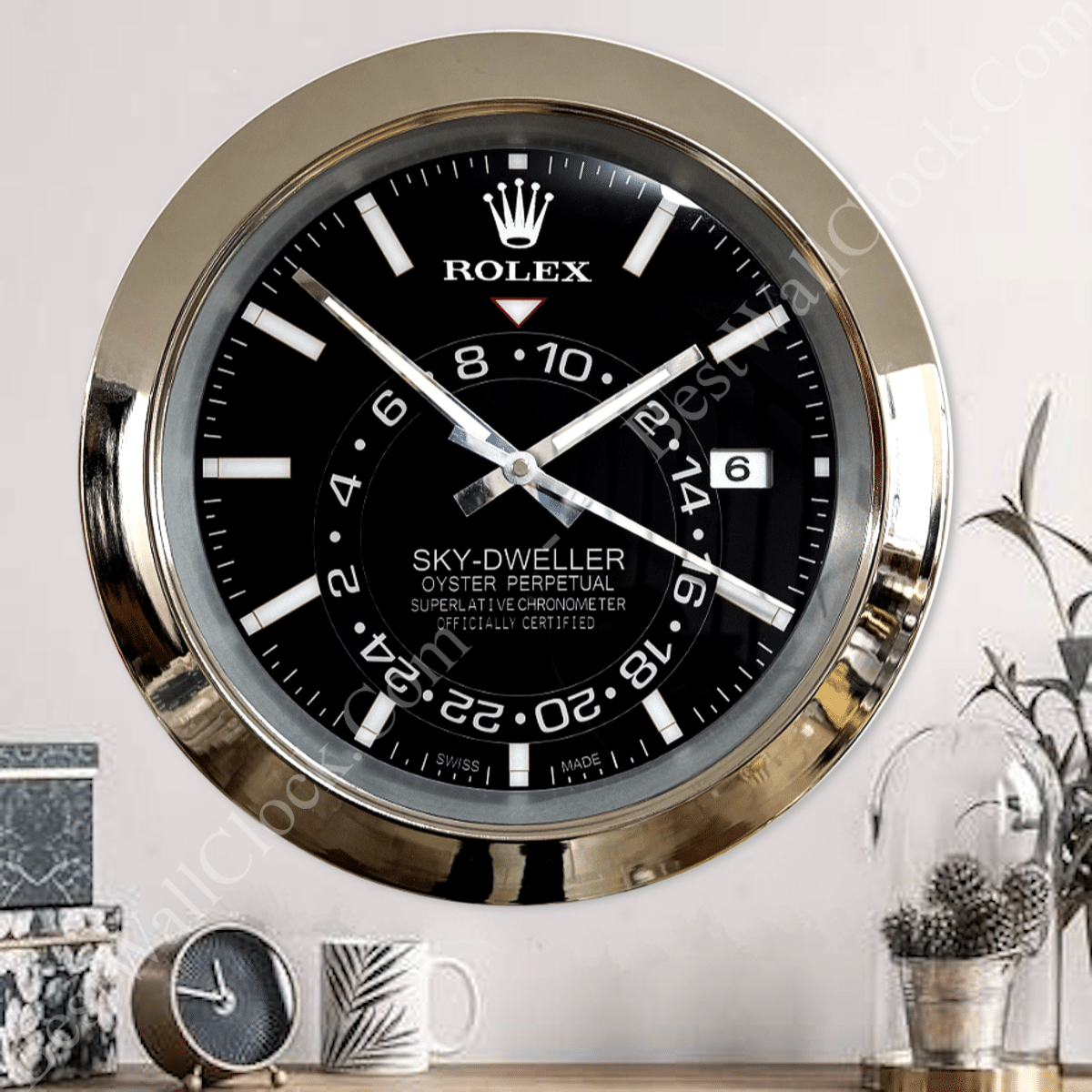 SKY DWELLER – SILVER – BLACK EDITION 35 CM DELUXE METAL WALL CLOCK