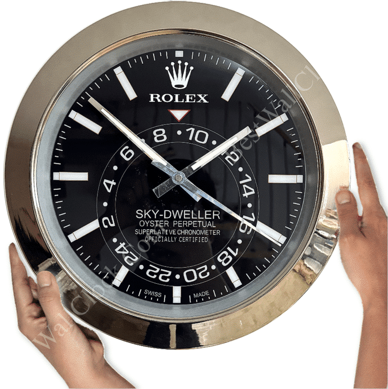 SKY DWELLER – SILVER – BLACK – 2 DELUXE METAL WALL CLOCK 35 CM