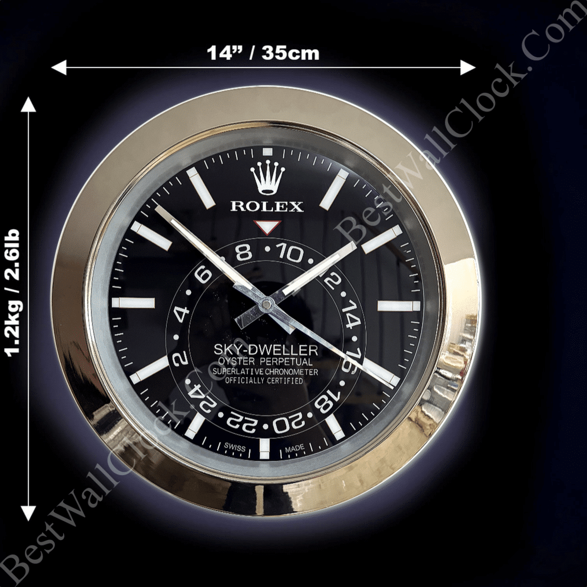 SKY DWELLER – SILVER – BLACK – 2 DELUXE METAL WALL CLOCK 35 CM