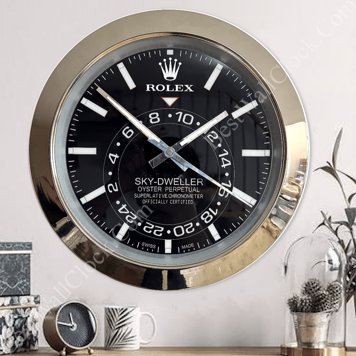 SKY DWELLER – SILVER – BLACK – 2 DELUXE METAL WALL CLOCK 35 CM