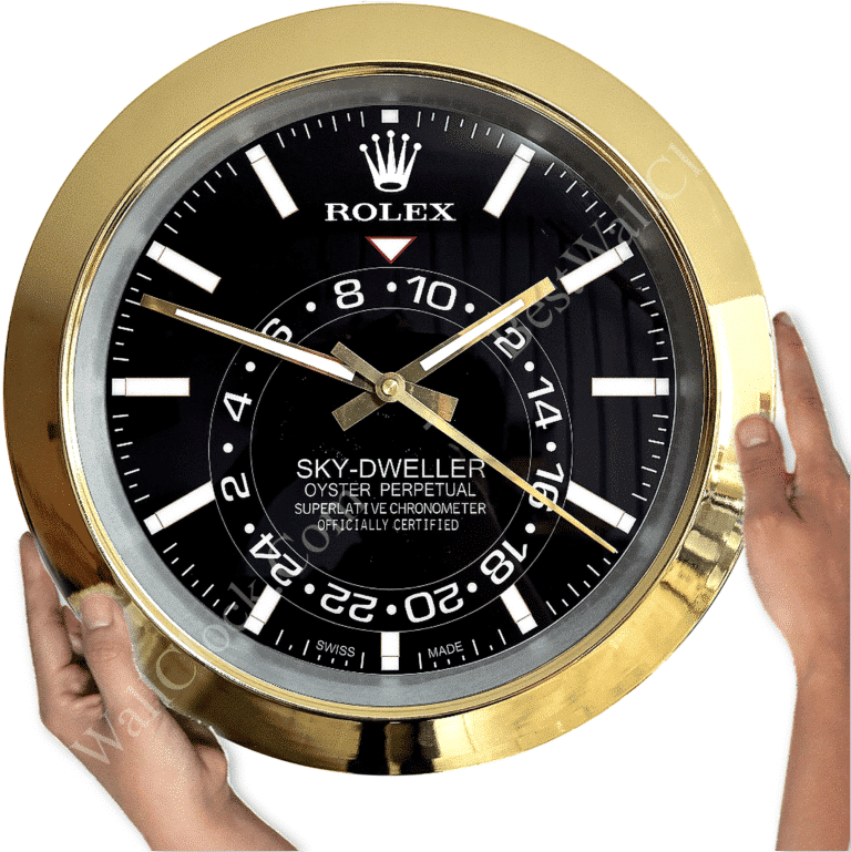 SKY DWELLER – GOLD – BLACK – 2 DELUXE METAL WALL CLOCK 35 CM