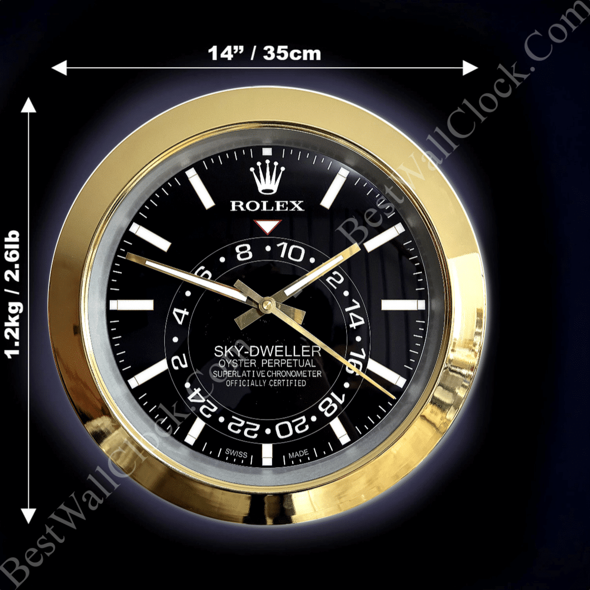 SKY DWELLER – GOLD – BLACK – 2 DELUXE METAL WALL CLOCK 35 CM