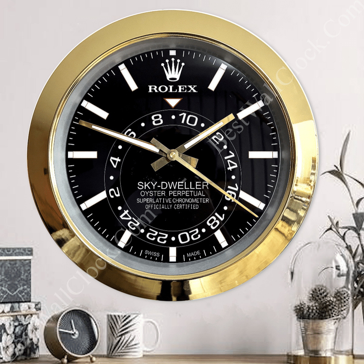 SKY DWELLER – GOLD – BLACK – 2 DELUXE METAL WALL CLOCK 35 CM