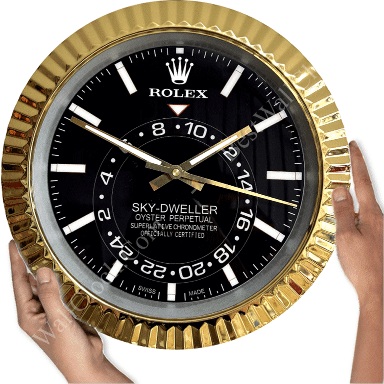 SKY DWELLER – GOLD – BLACK – 2 DELUXE METAL WALL CLOCK 35 CM
