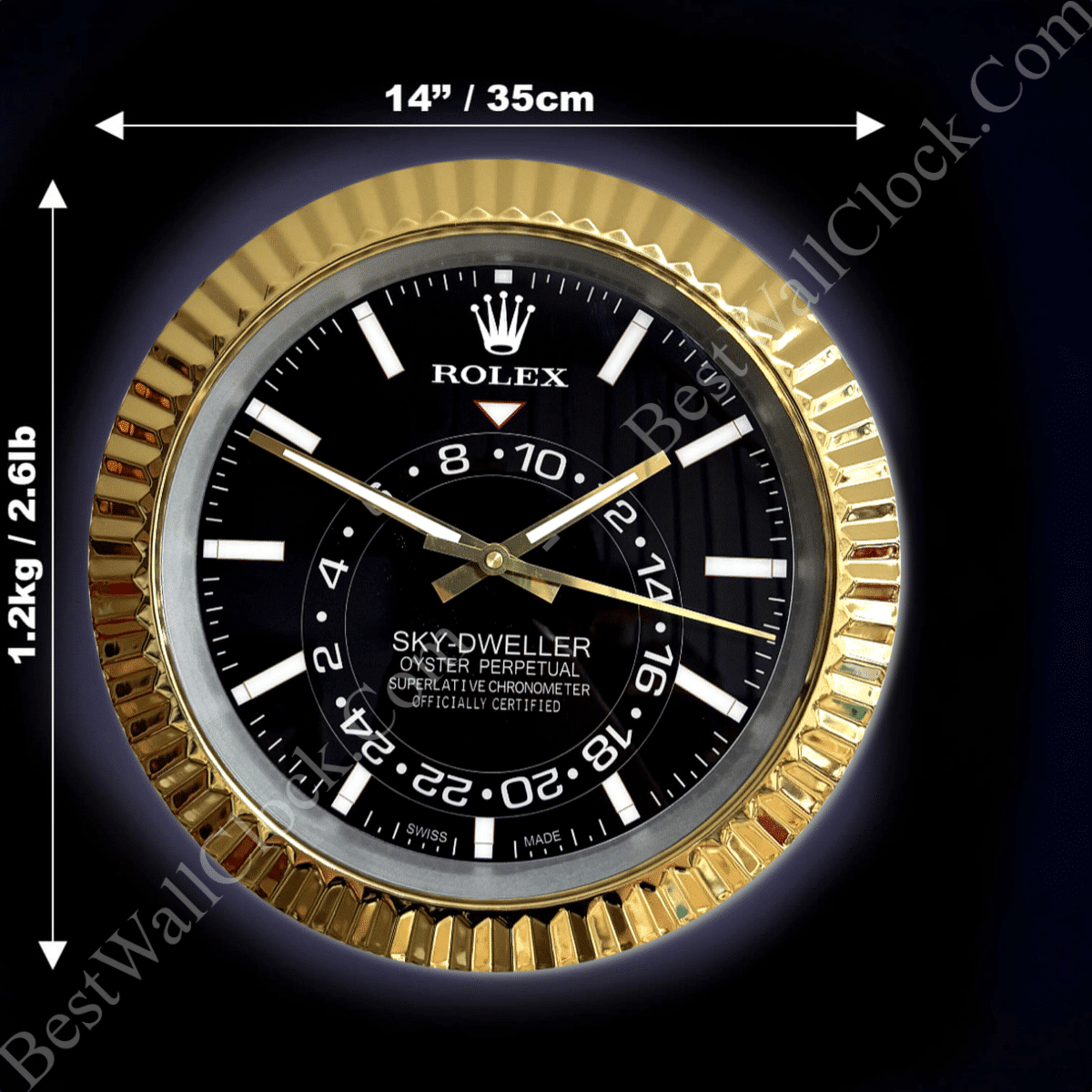 SKY DWELLER – GOLD – BLACK – 2 DELUXE METAL WALL CLOCK 35 CM