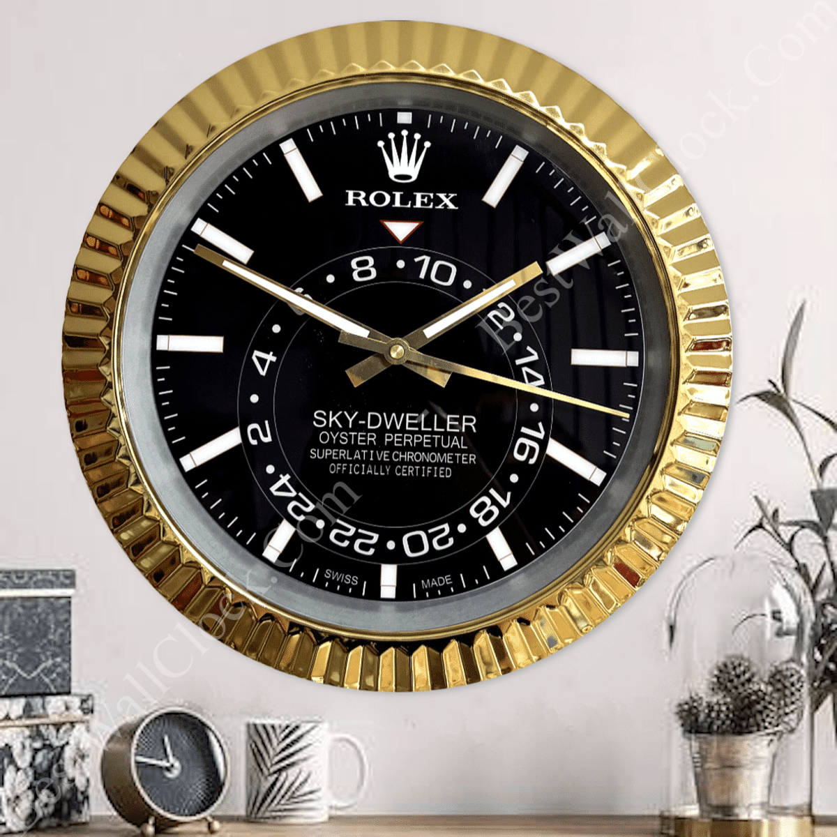 SKY DWELLER – GOLD – BLACK – 2 DELUXE METAL WALL CLOCK 35 CM