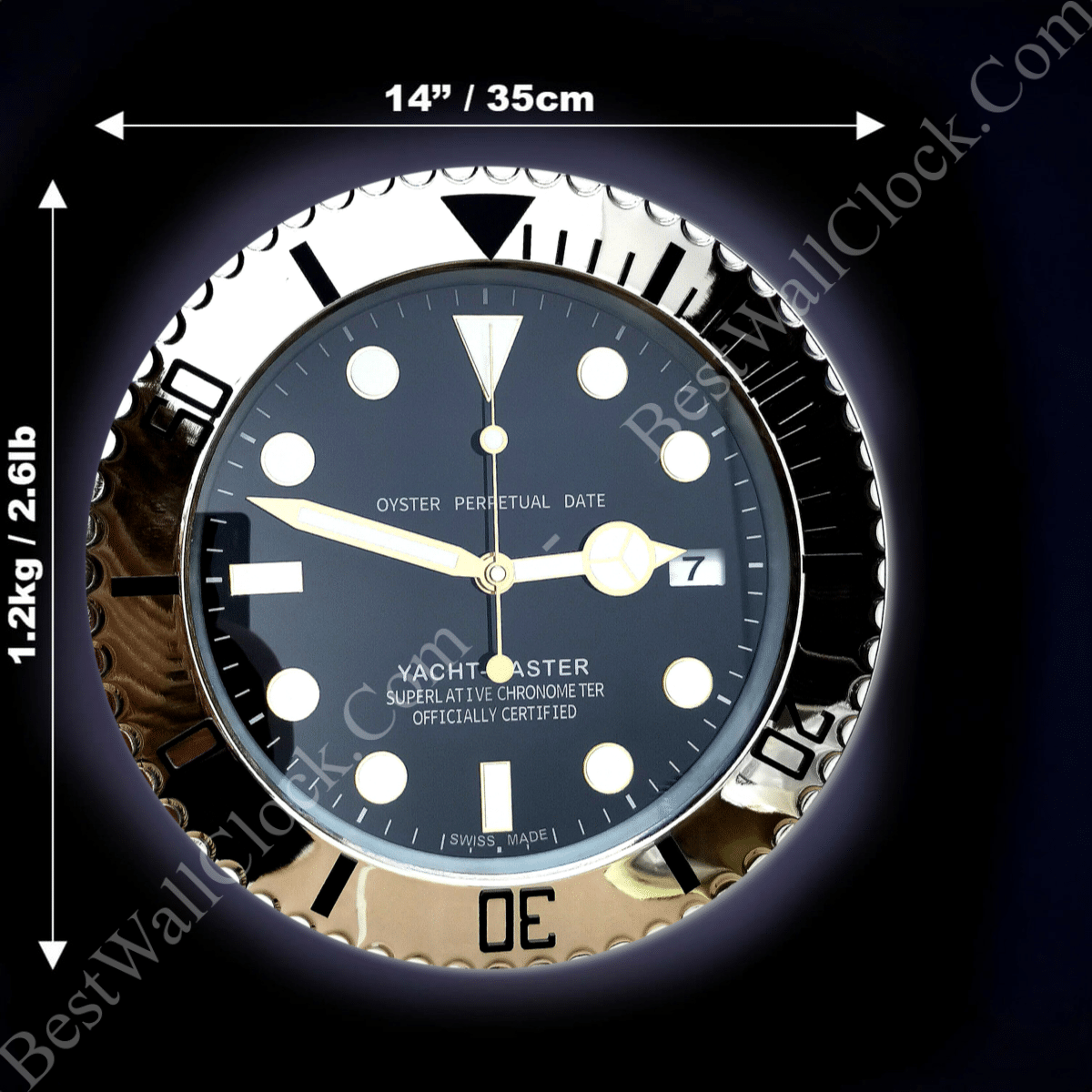 YATCH MASTER – SILVER – BLACK EDITION 35 CM DELUXE METAL WALL CLOCK